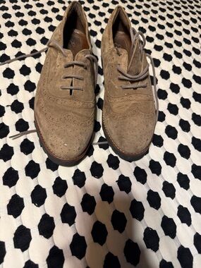 Women's Suede Brogue Loafers in Taupe